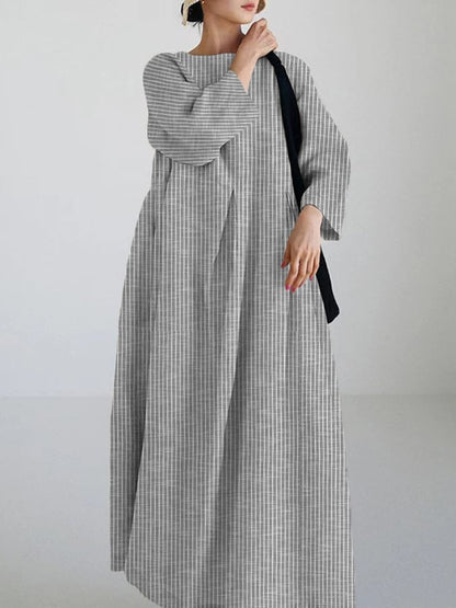 Women's Retro Classic Striped Design Casual Loose Dress