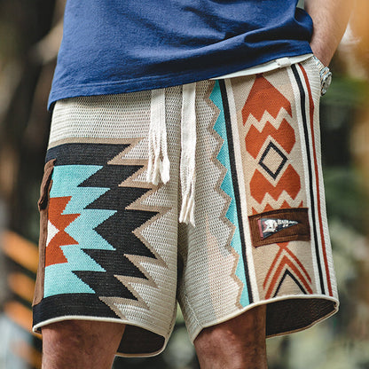 Men's Embroidery Geometric Navajo Totem Shorts Drawstring Elastic Waist Shorts