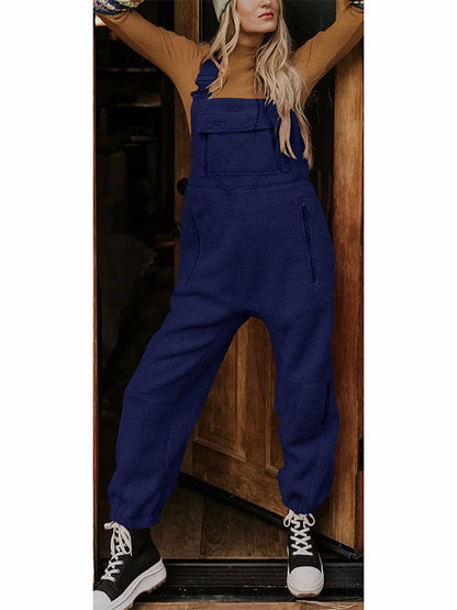 Women's Fleece Thermal Overalls With Zippered Pockets