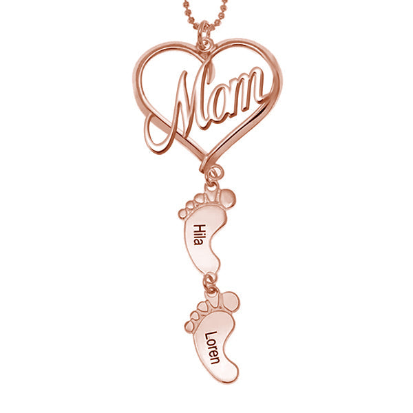 Mother's Day Gift Mama Heart Pendant With Baby Feet