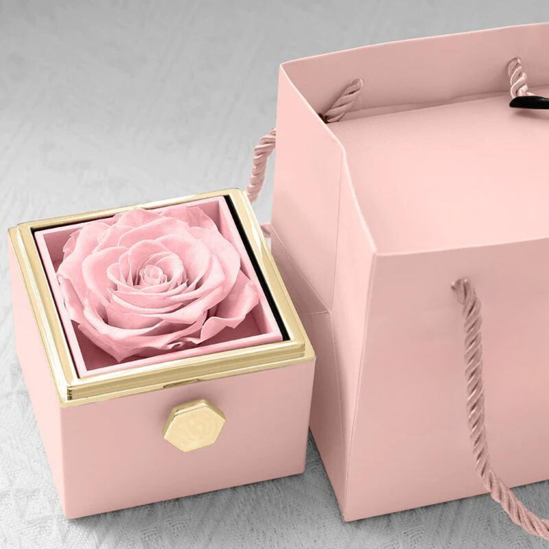 Eternally Preserved Rotating Rose Box W/ Engraved Heart Necklace