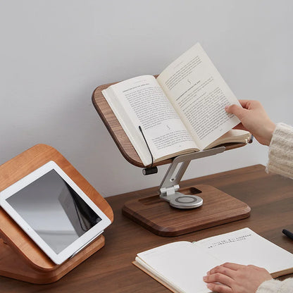 Rotating Lifting Black Walnut Aluminum Alloy Reading Bookshelf Notebook Stand