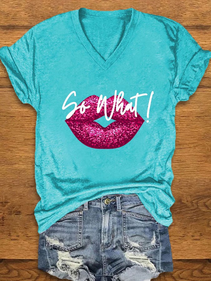 Women's lip "so what" printed t-shirt