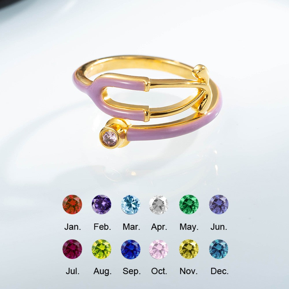 Personalized Stethoscope Ring With Birthstone