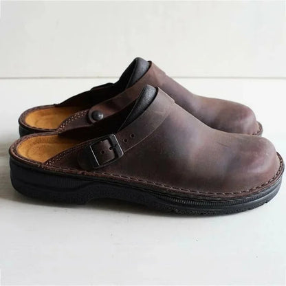 Large Square Toe Low Cut Men's Casual Plus Size Genuine Leather Slippers