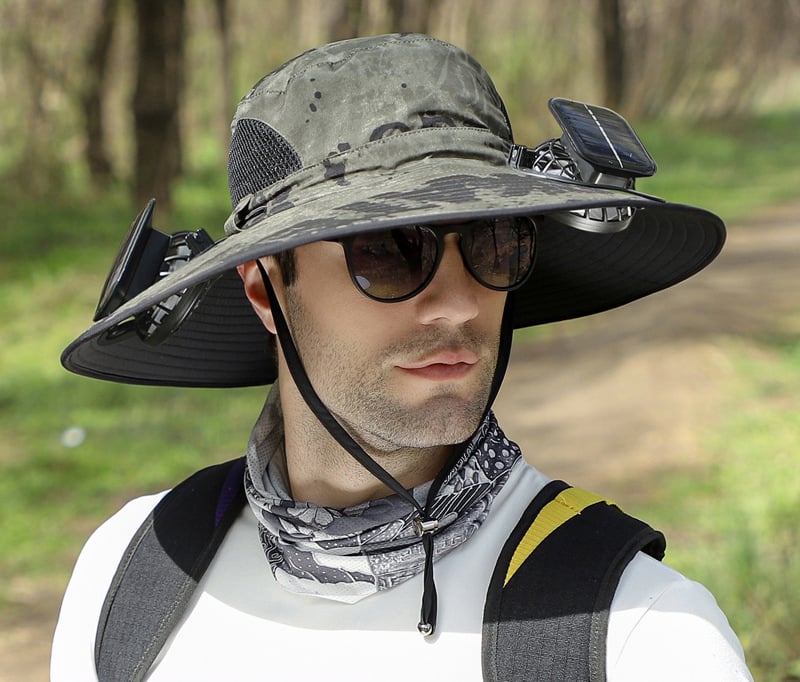 Outdoor Wide Brim Sun Hat With Solar Fan