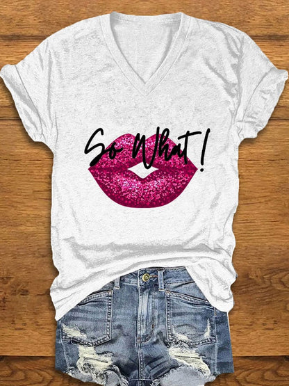 Women's lip "so what" printed t-shirt