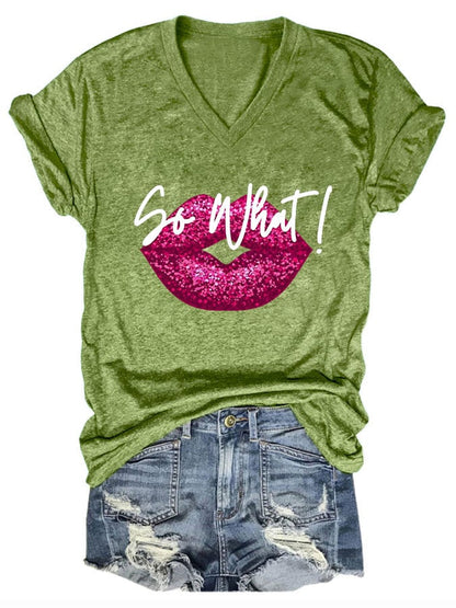 Women's lip "so what" printed t-shirt