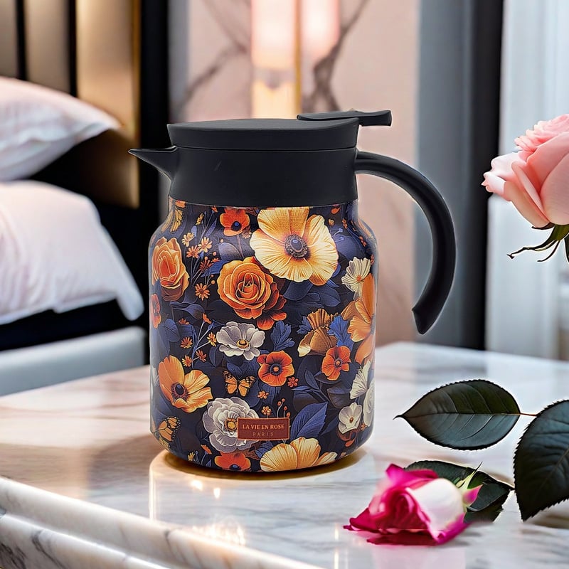 Vintage Floral Pattern Tea Thermos – Built-In Infuser