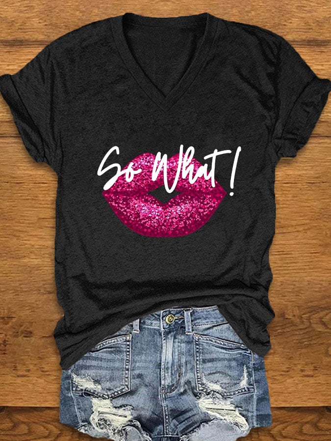 Women's lip "so what" printed t-shirt