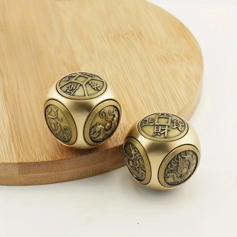 Brass Dice Large Fidget Spinner With 6 Sides Gift - Hand-carved