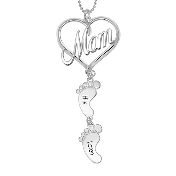 Mother's Day Gift Mama Heart Pendant With Baby Feet