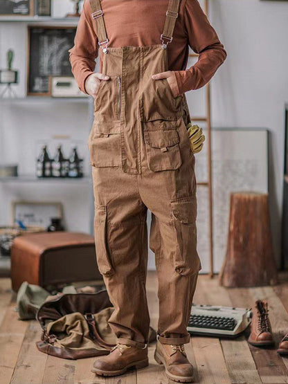 Sloppy Overalls Big Pockets Workwear with Zipper Fly