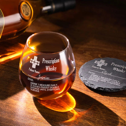 Personalized Funny Prescription Whisky Glasses and Slate Coaster with Laser Engraved Name