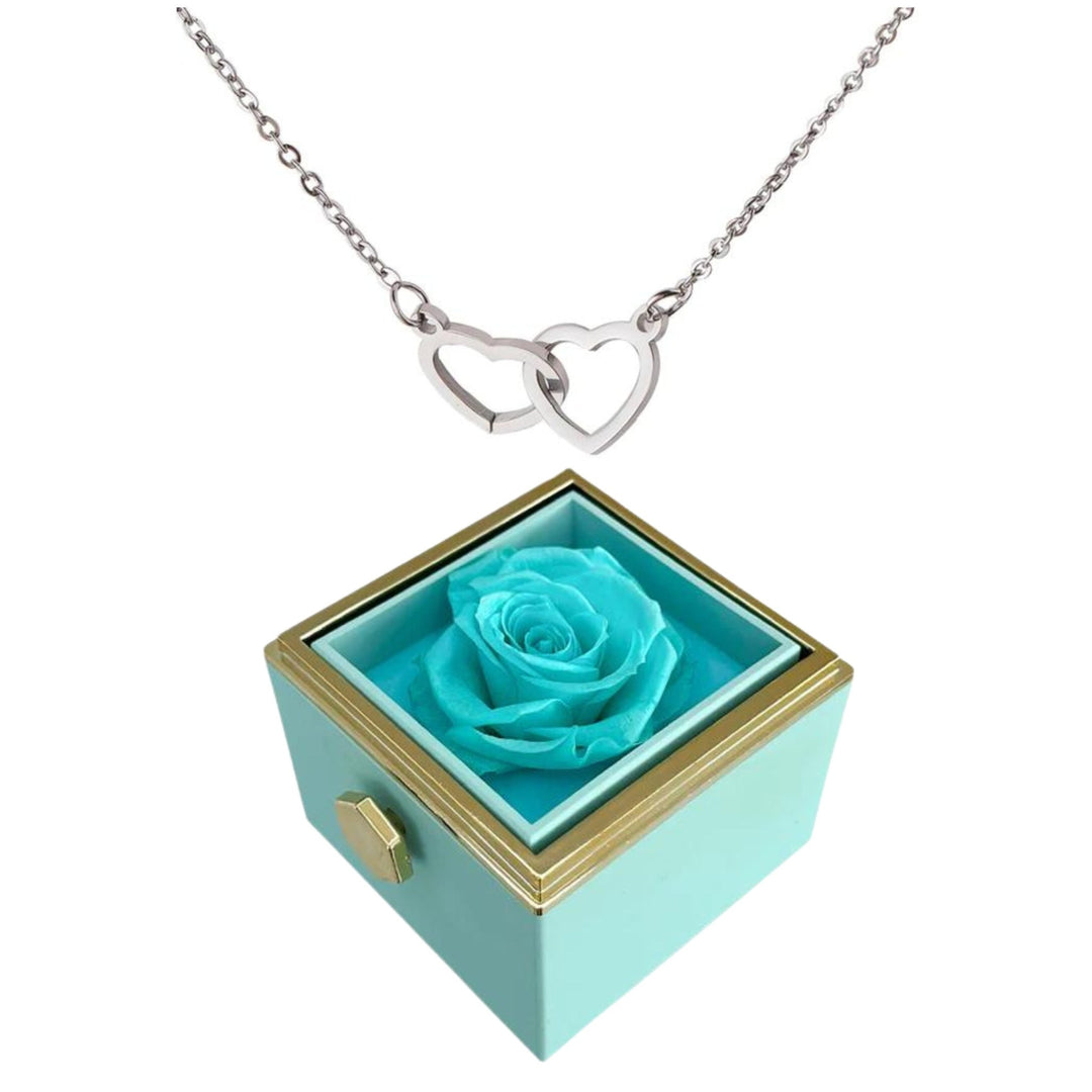 Eternally Preserved Rotating Rose Box W/ Engraved Heart Necklace