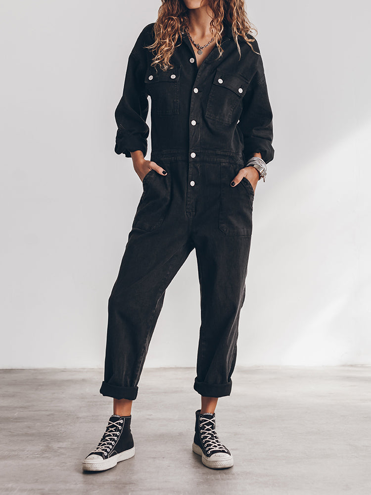 Women's Relaxed Fit Button Front Jumpsuit