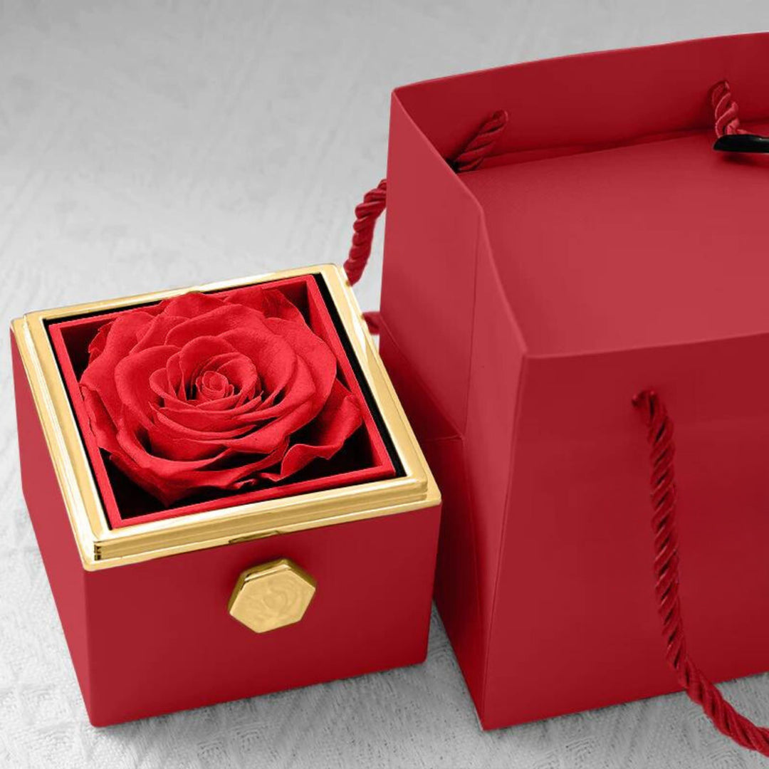 Eternally Preserved Rotating Rose Box W/ Engraved Heart Necklace