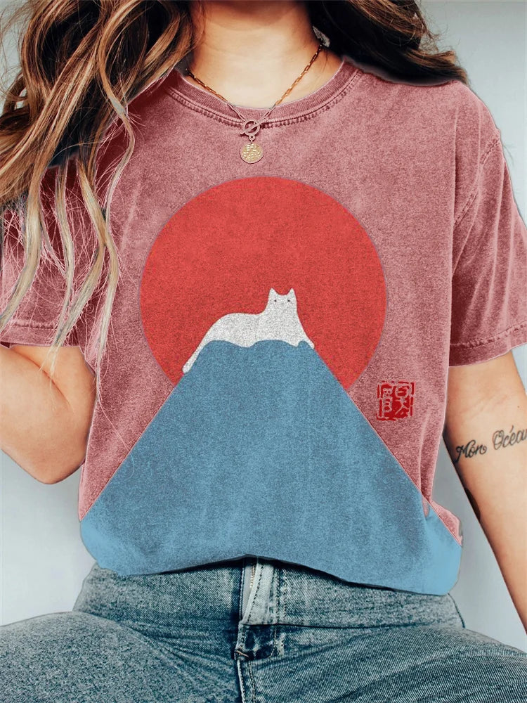 White Cat Snow on Mount Fuji Vintage T-Shirt