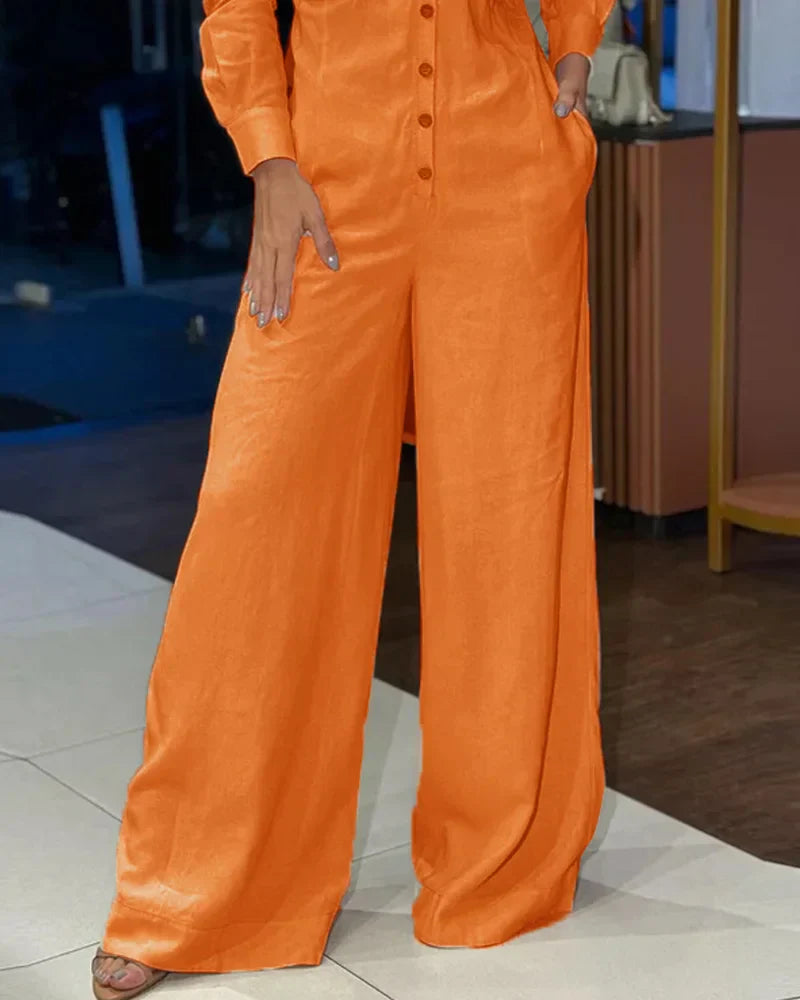 Lapel Casual Solid Color Jumpsuit