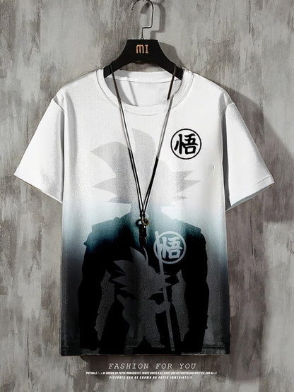 Men's Fashion Anime Print Short Sleeve T-Shirt & Crew Neck Sweatshirt