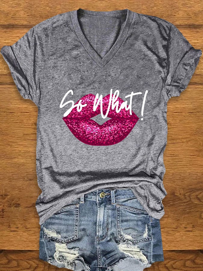 Women's lip "so what" printed t-shirt