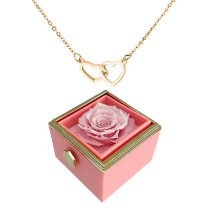 Eternally Preserved Rotating Rose Box W/ Engraved Heart Necklace