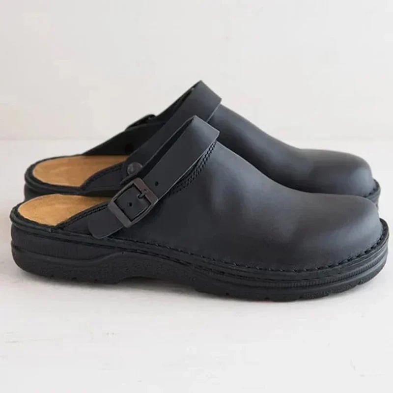 Large Square Toe Low Cut Men's Casual Plus Size Genuine Leather Slippers