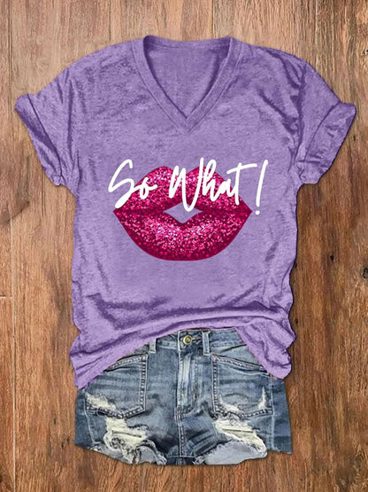 Women's lip "so what" printed t-shirt