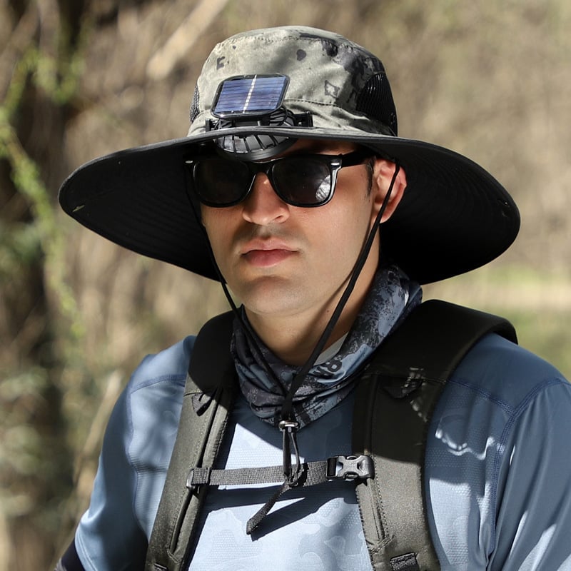 Outdoor Wide Brim Sun Hat With Solar Fan