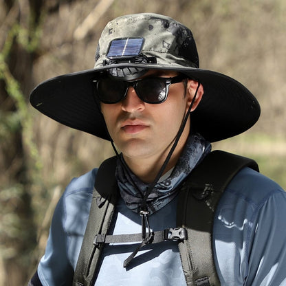 Outdoor Wide Brim Sun Hat With Solar Fan