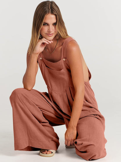 Women's Sleeveless Wide Leg Jumpsuit with Pockets