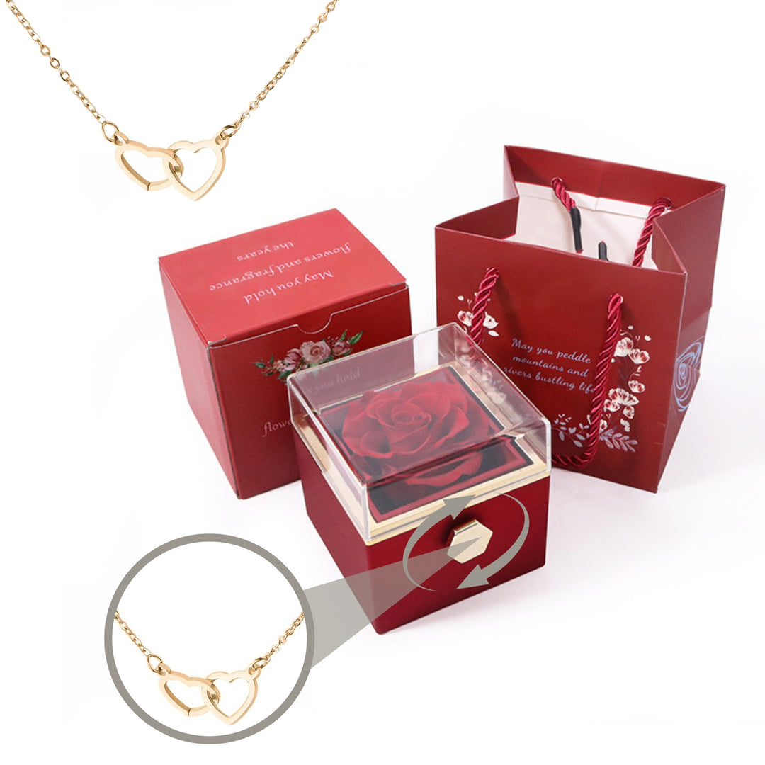 Eternally Preserved Rotating Rose Box W/ Engraved Heart Necklace