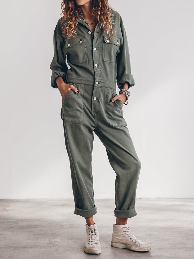 Women's Relaxed Fit Button Front Jumpsuit