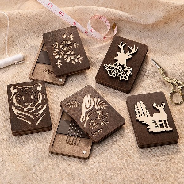 Personalised Wooden Needle Box Holder with Magnet Needle Minder Embroidery Needle Point Storage Tool