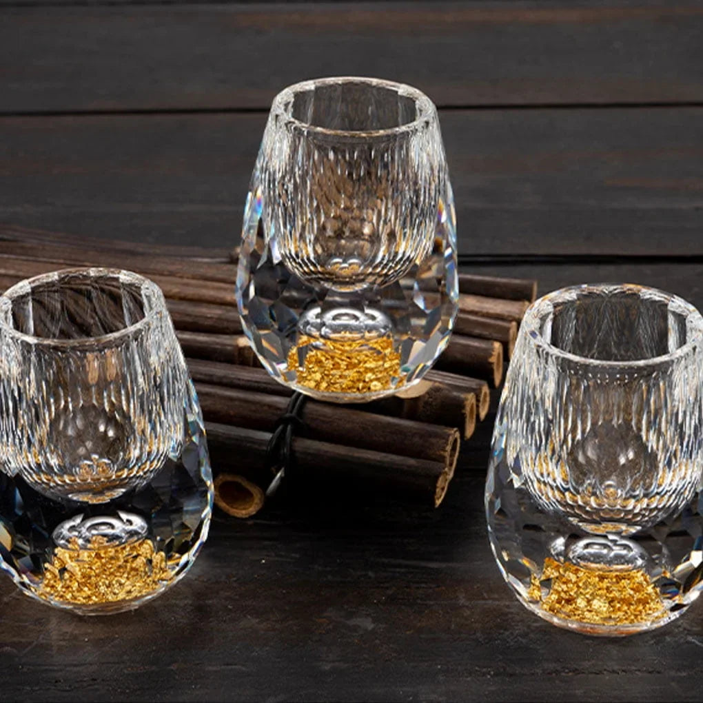 3D Glacier Whiskey Glass Cup Crystal Gold Foil Shot Glasses