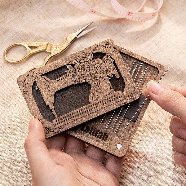 Personalised Wooden Needle Box Holder with Magnet Needle Minder Embroidery Needle Point Storage Tool