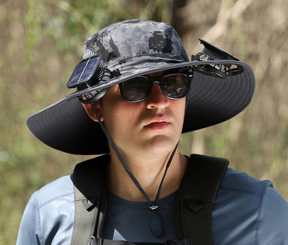 Outdoor Wide Brim Sun Hat With Solar Fan