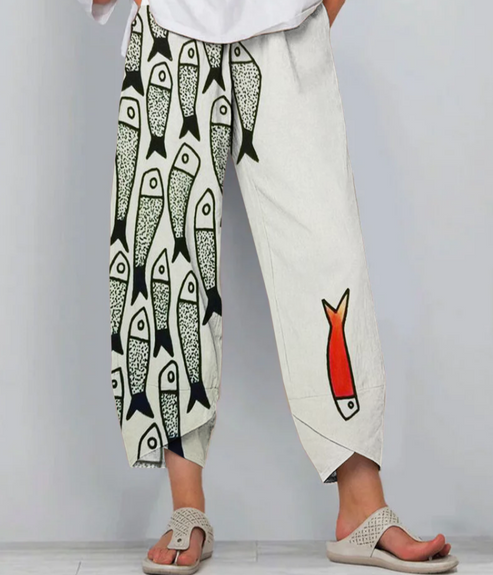 Fun Fish Art Cropped Casual Pants