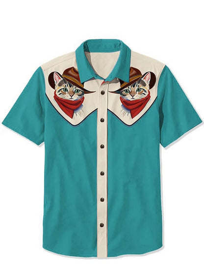 Western Cowcat Print Casual Shirt