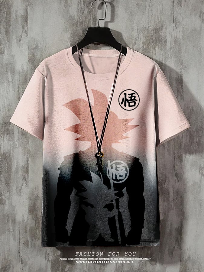 Men's Fashion Anime Print Short Sleeve T-Shirt & Crew Neck Sweatshirt