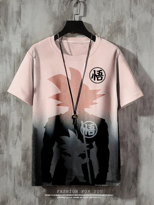 Men's Fashion Anime Print Short Sleeve T-Shirt & Crew Neck Sweatshirt