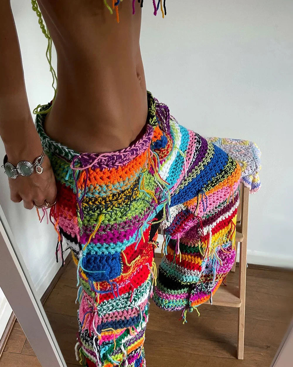 Rainbow Crochet Top and Pants Two-Piece Set