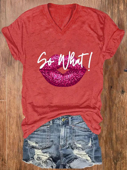 Women's lip "so what" printed t-shirt