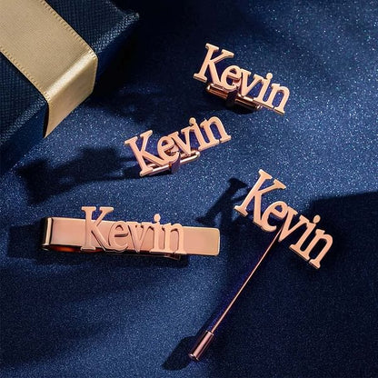 Personalised Name Initial Cufflinks Tie Bar Lapel Pin Set