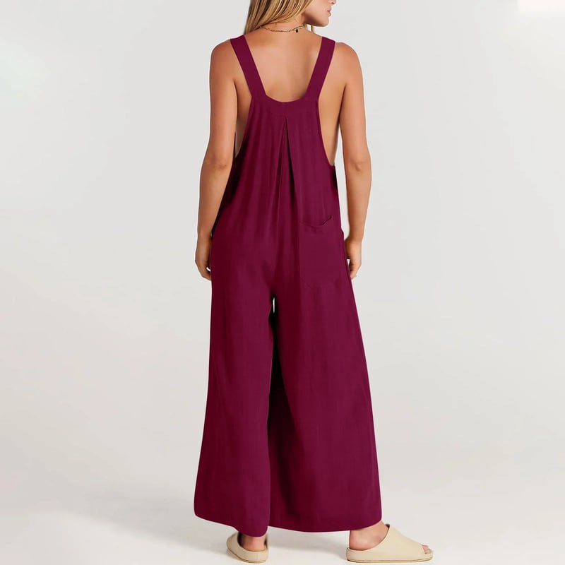 Women's Sleeveless Wide Leg Jumpsuit with Pockets