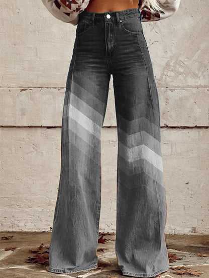 Women's Orange And Blue Stripes Print Casual Wide Leg Pants