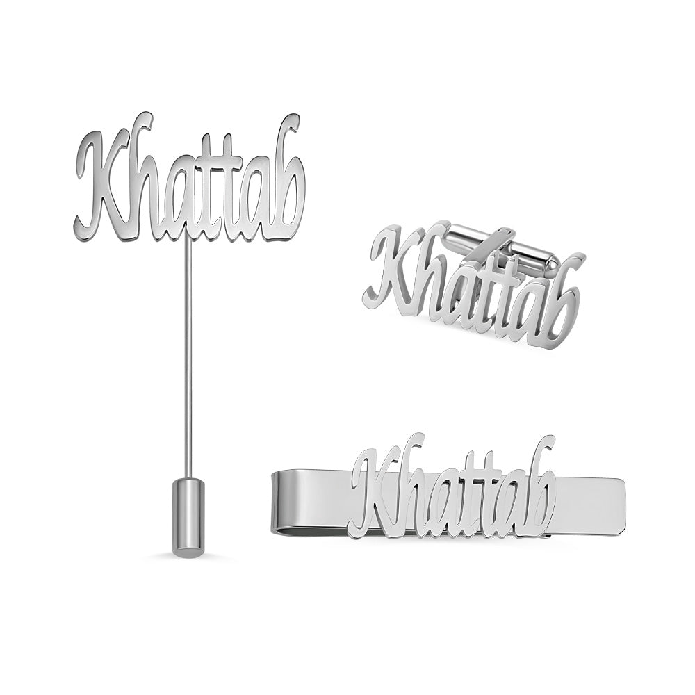 Personalised Name Initial Cufflinks Tie Bar Lapel Pin Set