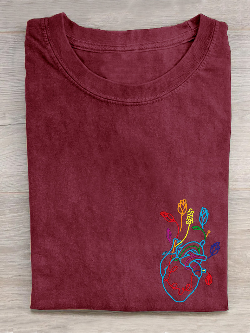 Pride Day Rainbow Colored Heart Print T-Shirt