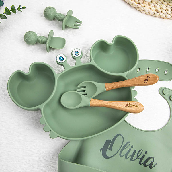 Personalised Silicone Baby Feeding Set with Crab Shape