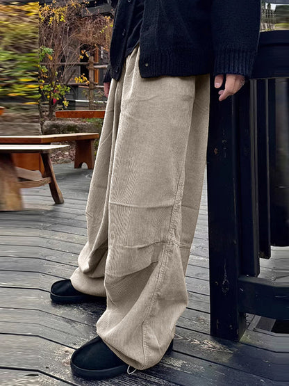 Mens Solid Corduroy Casual Wide Leg Pants